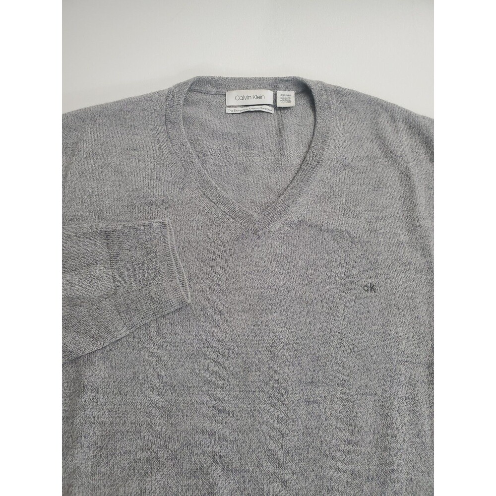 Calvin Klein Men's Long Sleeve V-Neck Extra-Fine‎ Merino Wool Sweater, Gray, XL